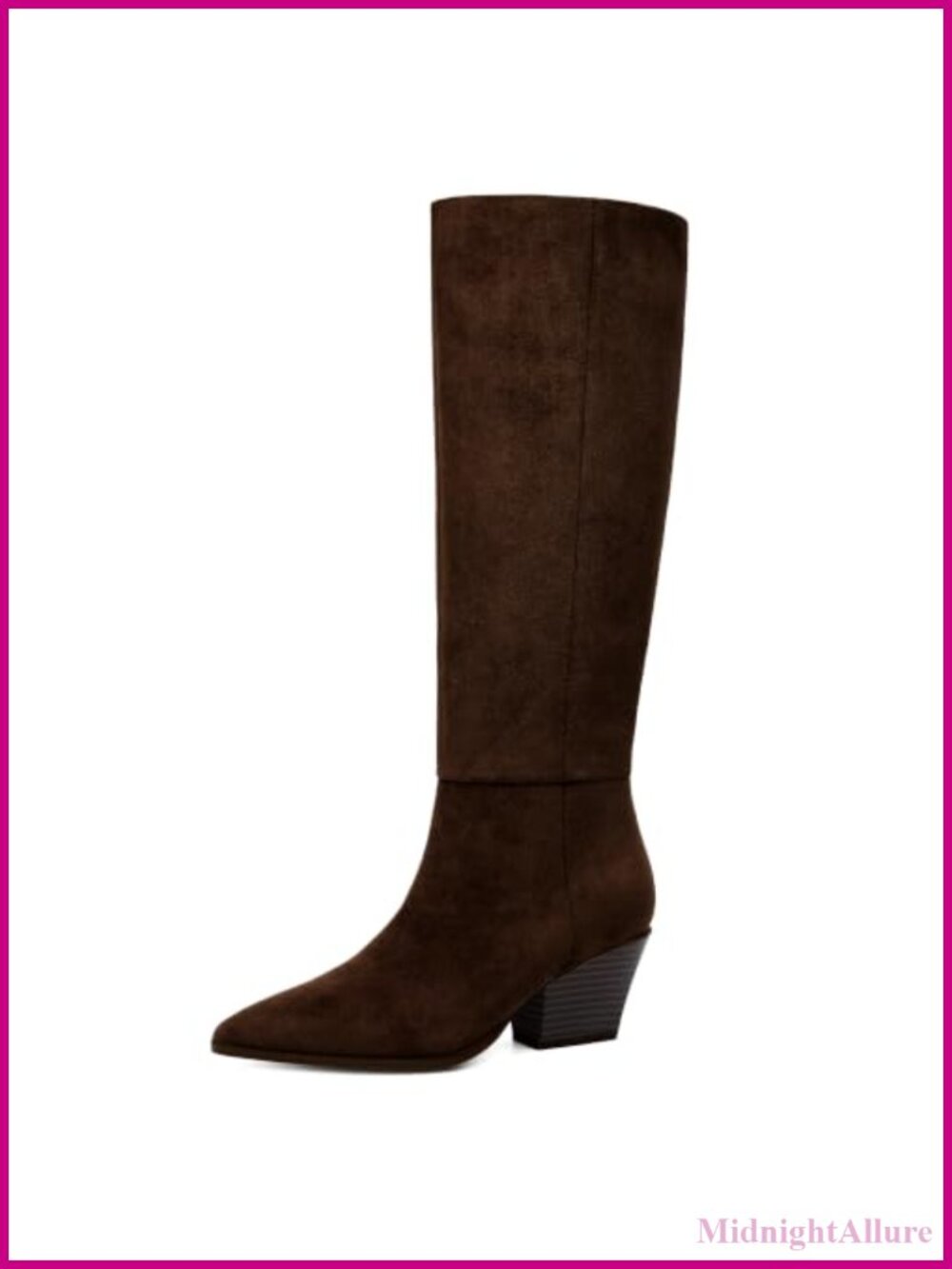 Faux Suede Knee High Boots Chunky Low Heel Round Toe Tall Women